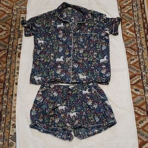 Printfresh Navy Unicorn Floral Pajama Set